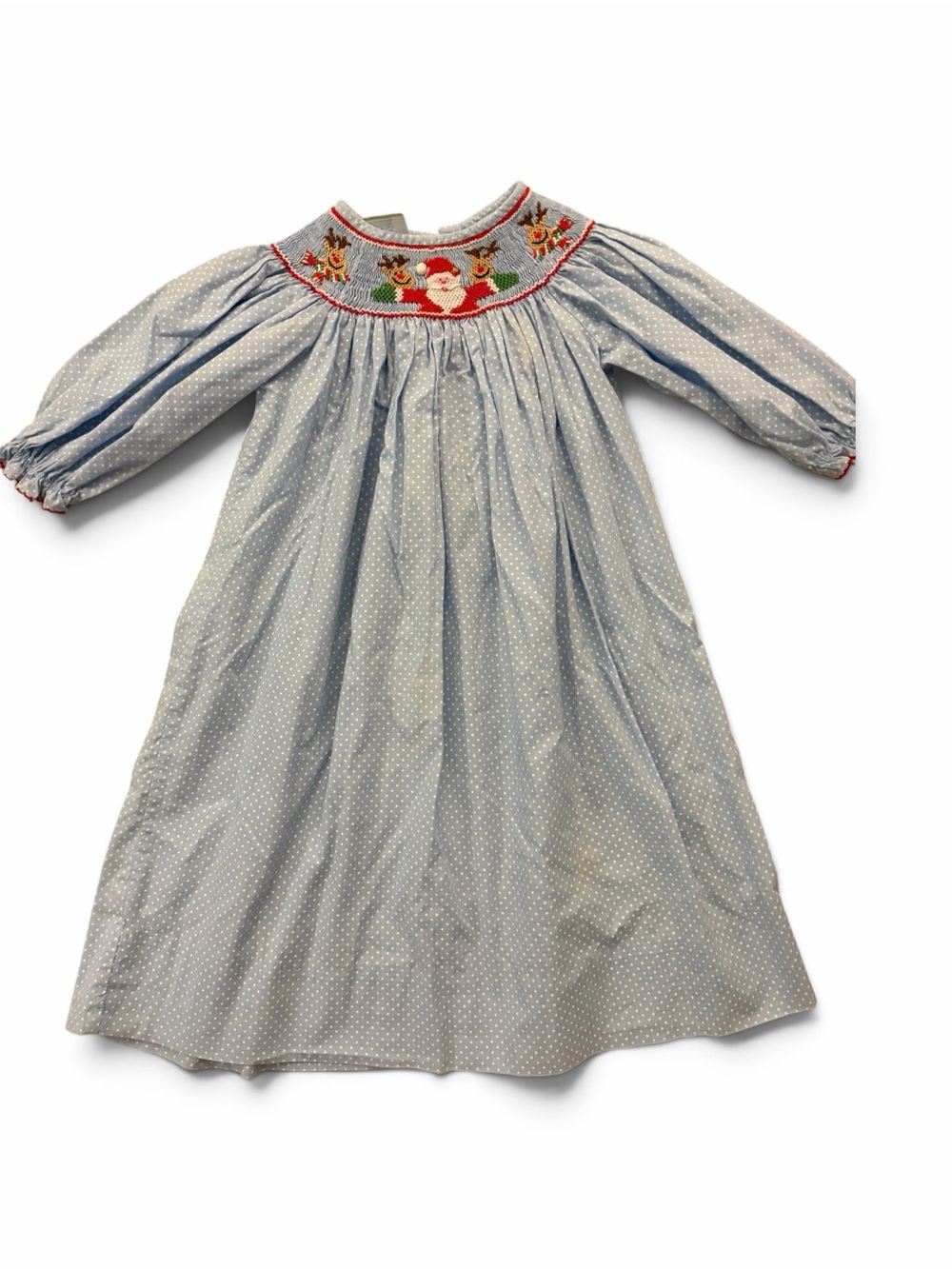 Velani Classics Blue Polka Dot Smocked Christmas Holiday Dress EUC SZ 3
